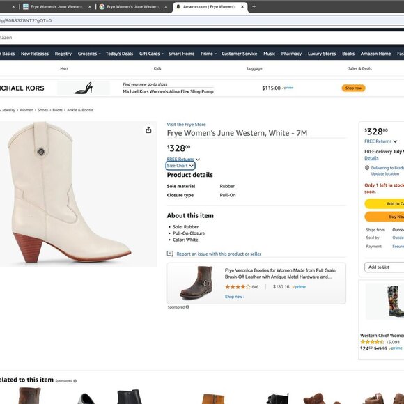 Frye Women's June Western, White - 6.5M - Picture 2 of 10